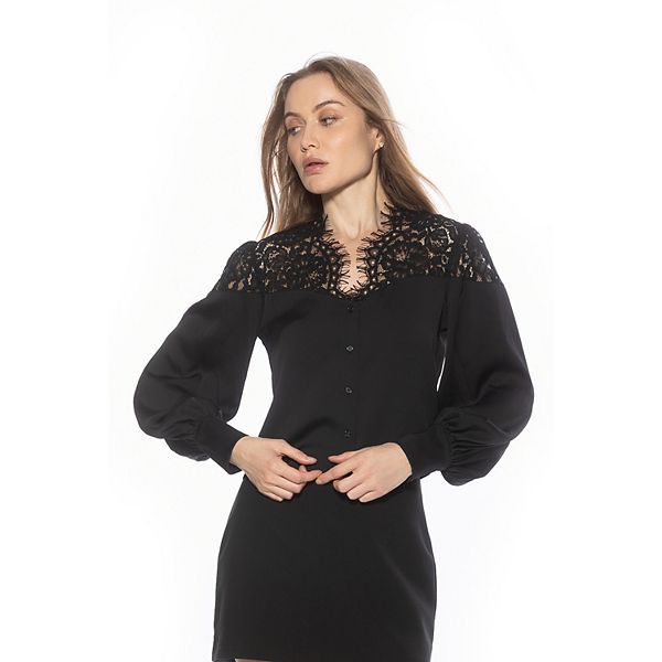 

Женский топ с кружевной аппликацией и рукавами-фонариками Alexia Admor, Black