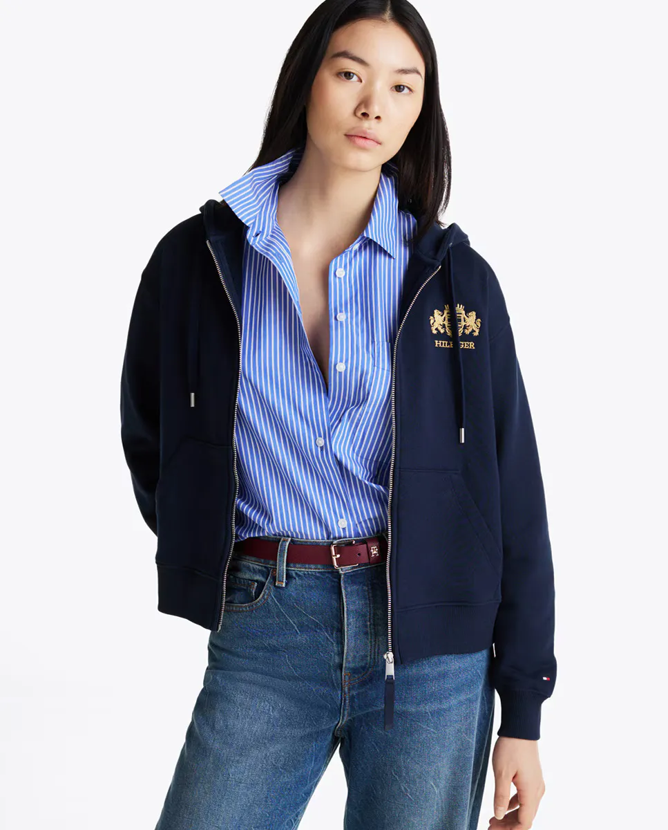 

Женская толстовка с капюшоном и застежкой-молнией Tommy Hilfiger, темно-синий