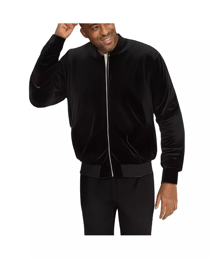 

Большая и высокая велюровая куртка-бомбер на молнии Kingsize, синий