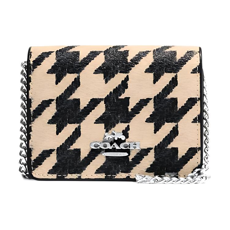

Кошелек-клатч из кожи с принтом в клетку Coach мини женский молочный чай и черный