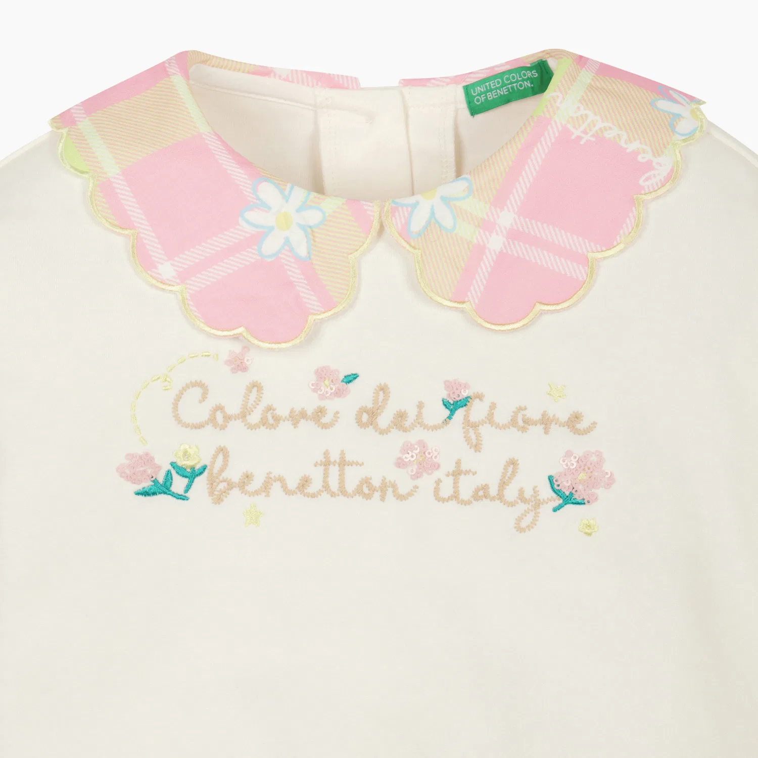 Детский свитшот поло Flower Pop, айвори, от Benetton Kids — фото 3