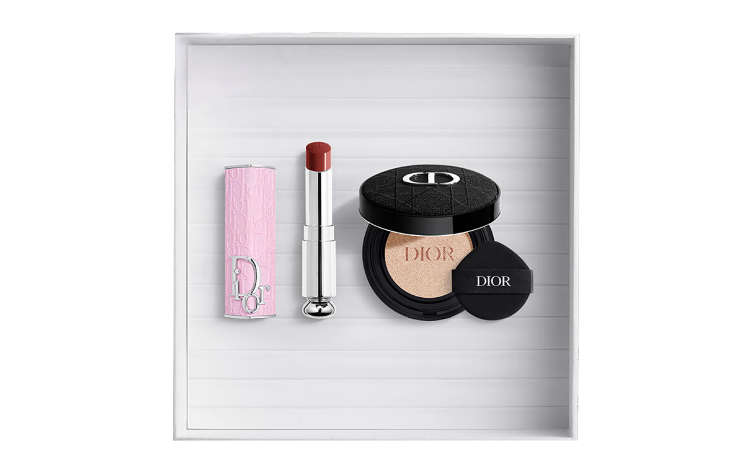 Набор косметики для женщин DIOR, розовый Pink Print Lipstick #667 DIORMANIA+Embroidery Wicker Pattern Air Cushion #0N Glow — фото 4