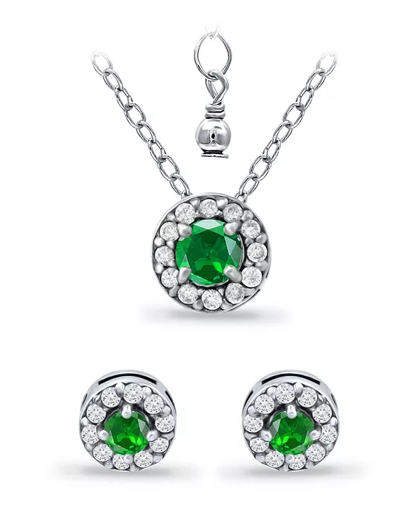 

Комплект из кулона и серег с ореолом из зеленого кварца и кубического циркония, 3 предмета Giani Bernini, green