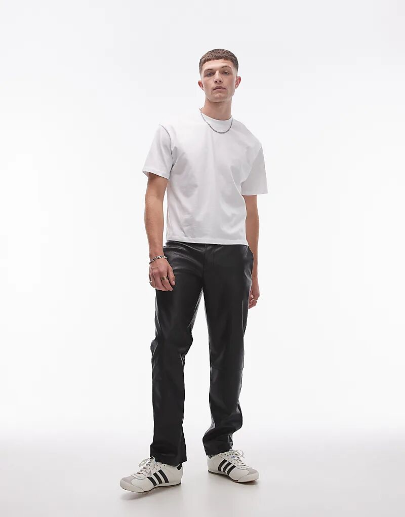 

Прямые брюки из искусственной кожи черного цвета Topman