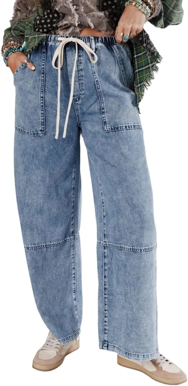 

SELINK Casual High Waisted Jeans for Women Drawstring Solid Shift Daily Jeans