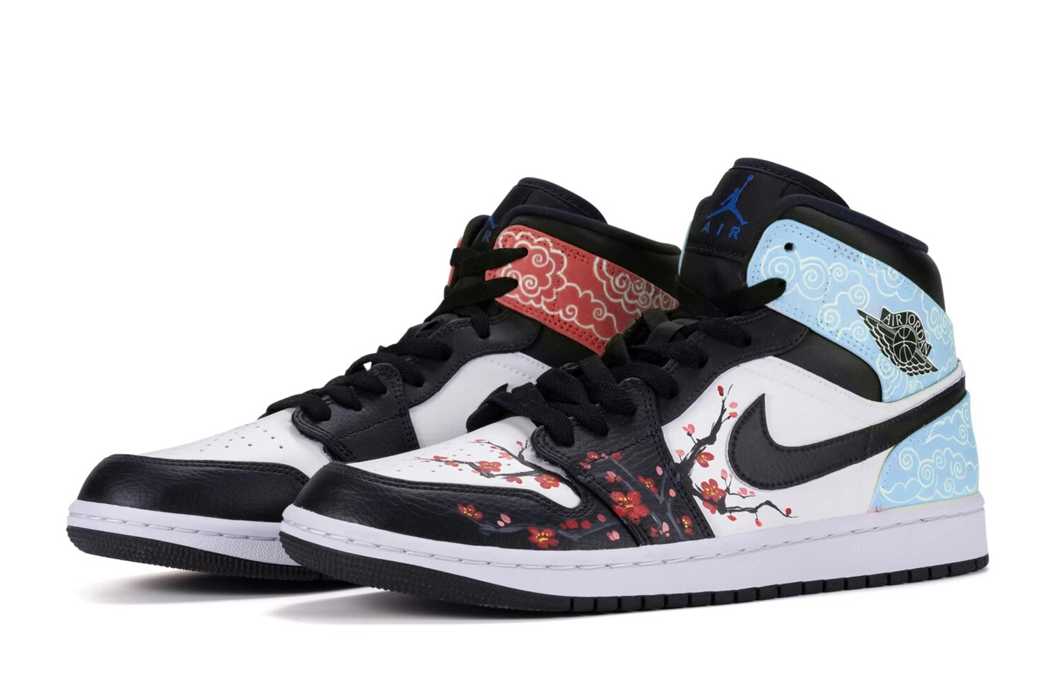 Кроссовки Air Jordan 1 Vintage Basketball Shoes Men Mid-top White/Red/Blue, черный/белый/красный/синий — фото 4