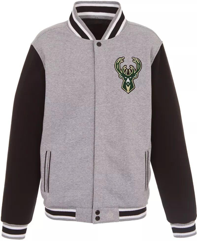 

Мужская серая двусторонняя флисовая куртка Jh Design Milwaukee Bucks