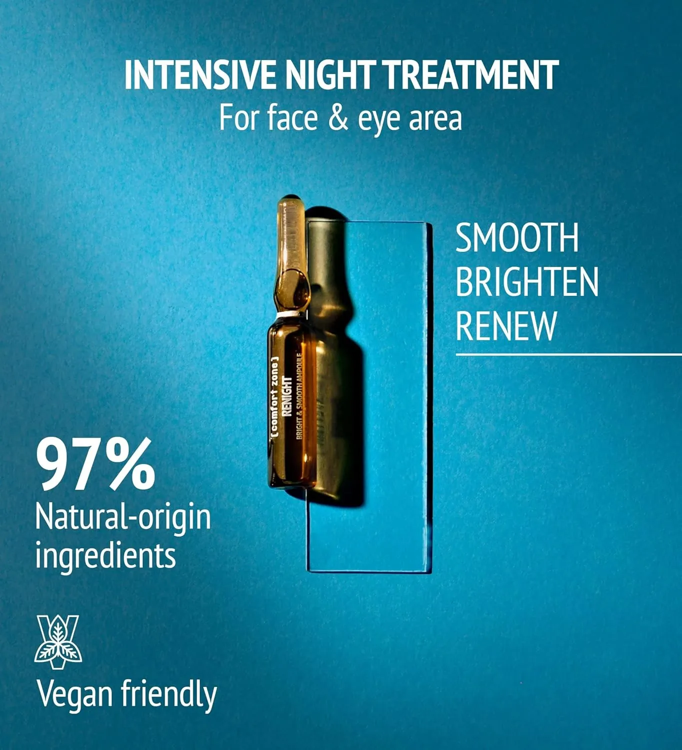 [ comfort zone ] Renight Bright & Smooth Ampoules, ночное средство для лица, стимулирует обновление, сияние, разглаживает морщины, с ретиналом и натуральными ингредиентами, для всех типов кожи, 7 x 1,8 мл — фото 2