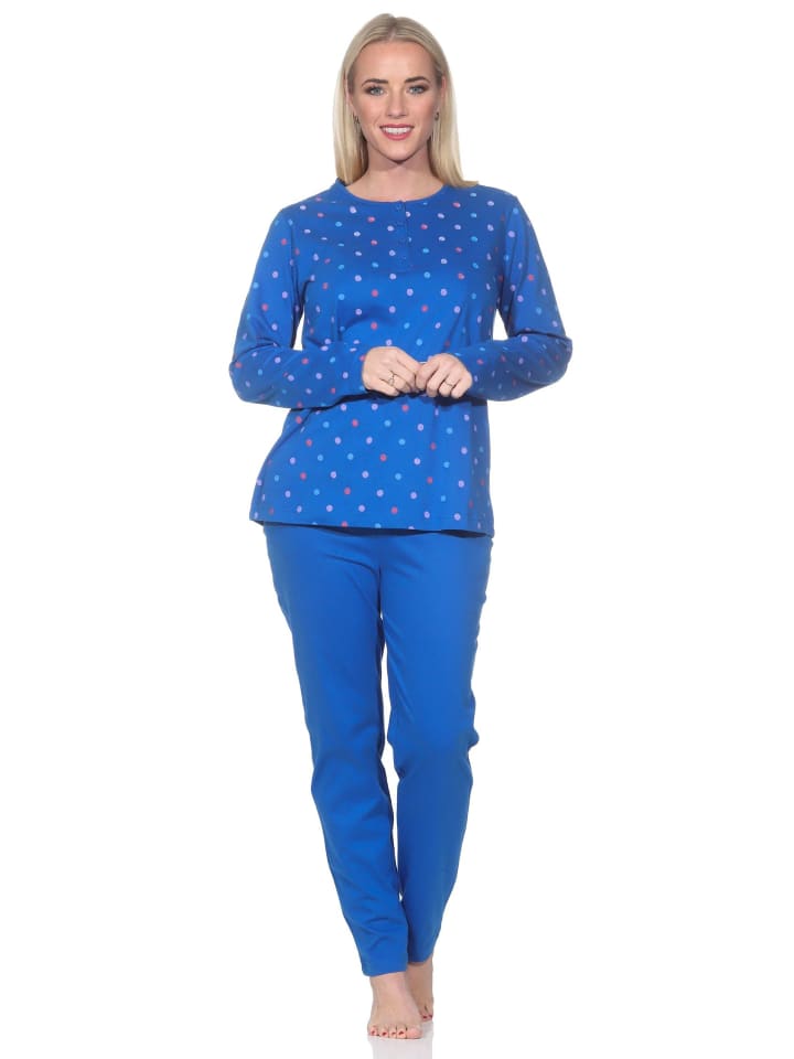 

NORMANN Пижама с длинными рукавами в горошек, больших размеров, синего цвета