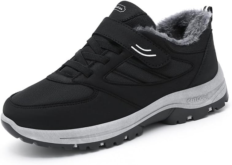 

Зимние мужские ботинки Снегоходы Теплые обувь с меховой подкладкой Утепленные, слипоны Водонепроницаемые ботинки до щиколотки, нескользящие, удобная обувь для ходьбы в холодную погоду Qacksv, черный