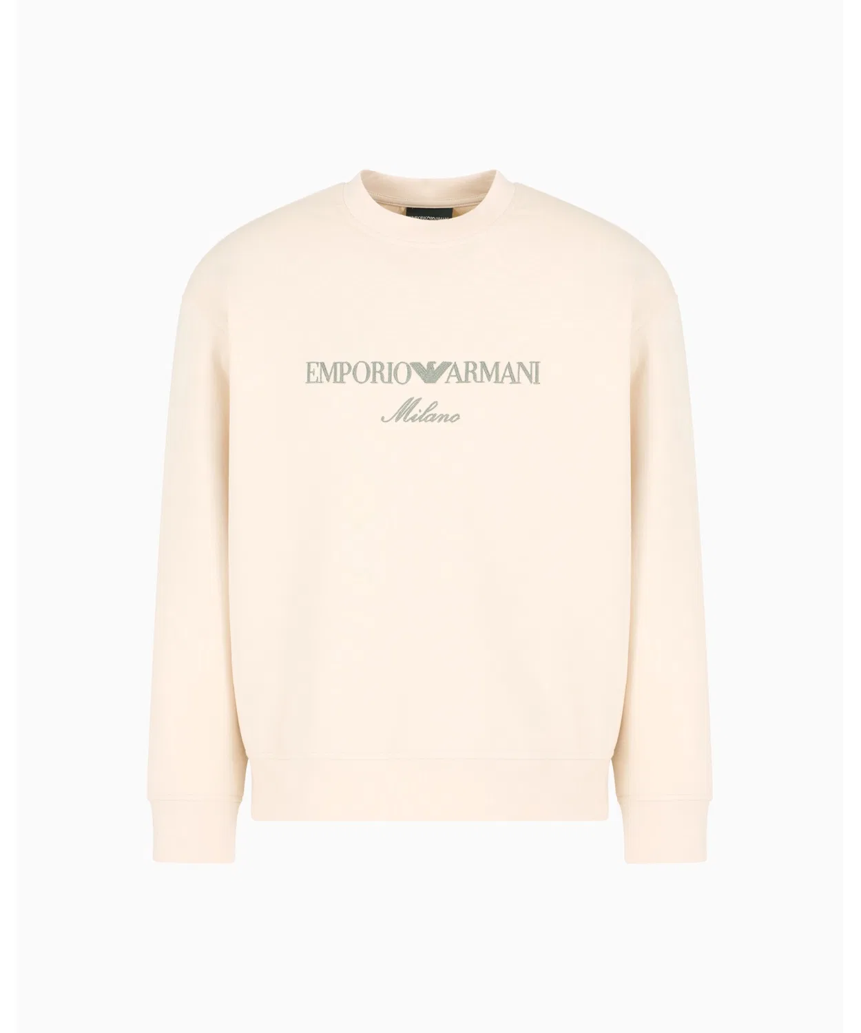 Свитшот Emporio Armani с вышивкой логотипа, двойной джерси, цвет слоновая кость — фото 2