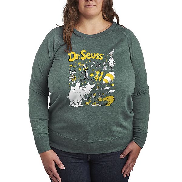 

Футболка с длинным рукавом из французского футера с принтом персонажей, Plus size Dr. Seuss, Heather Juniper