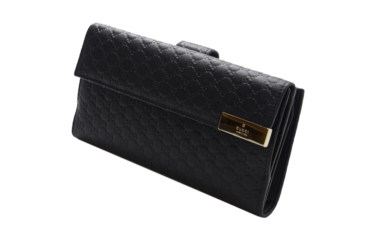 GUCCI Кожаный длинный складной кошелёк с денежным зажимом для женщин чёрный — фото 3