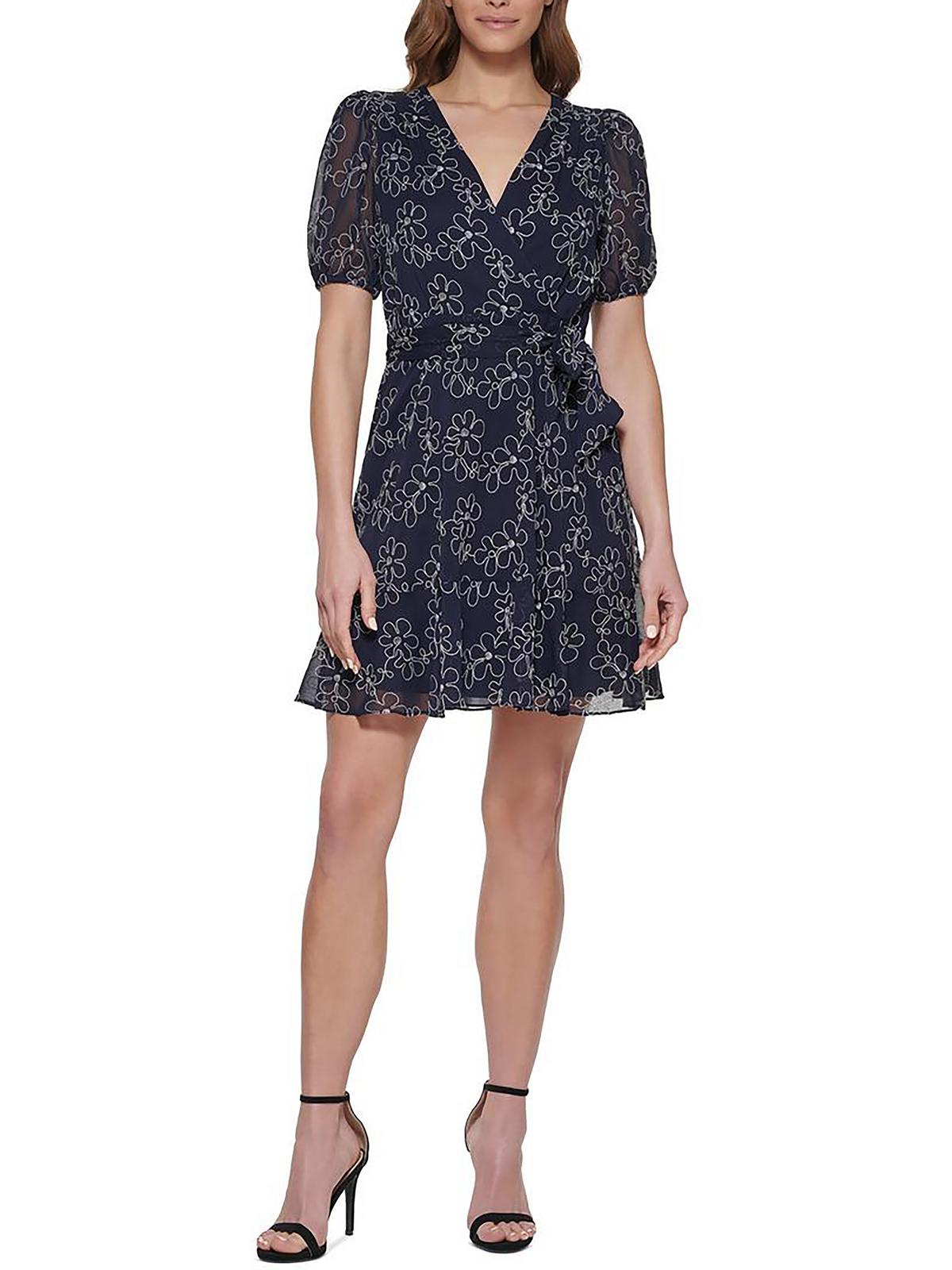 

Женское вышитое короткое мини-платье DKNY, цвет midnight