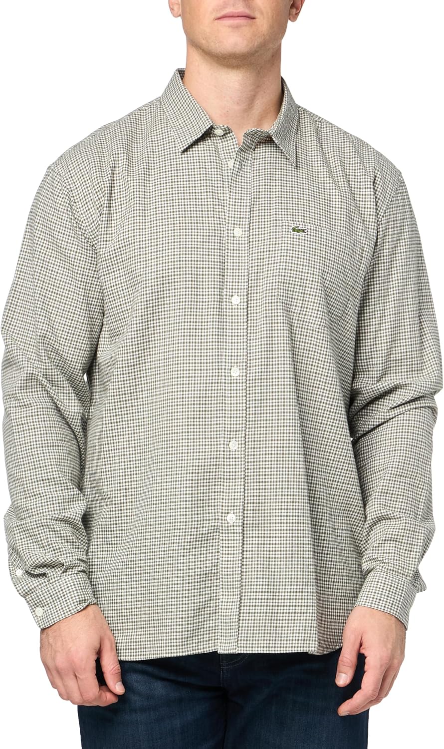 

Lacoste мужская длинная рубашка в клетку Gingham на пуговицах, Khaki Popeline