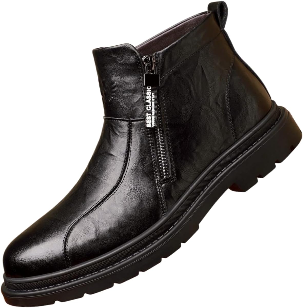 

Мужские кожаные ботинки Santimon, повседневные, деловые, модные ботинки в стиле Челси с короткой молнией, черный