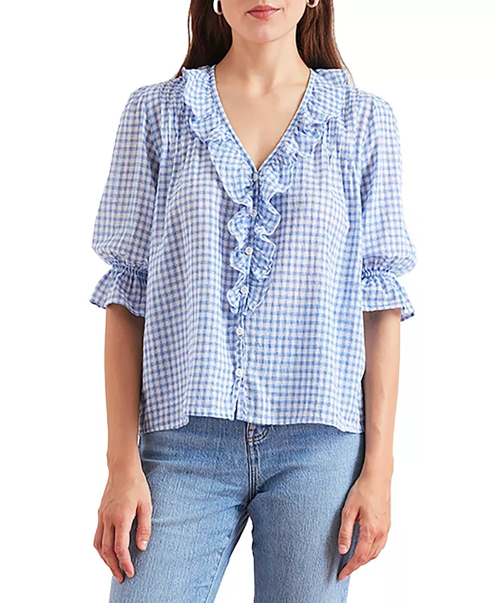 

Рубашка Chloe из хлопка в мелкую синюю клетку Paneros Clothing, синий