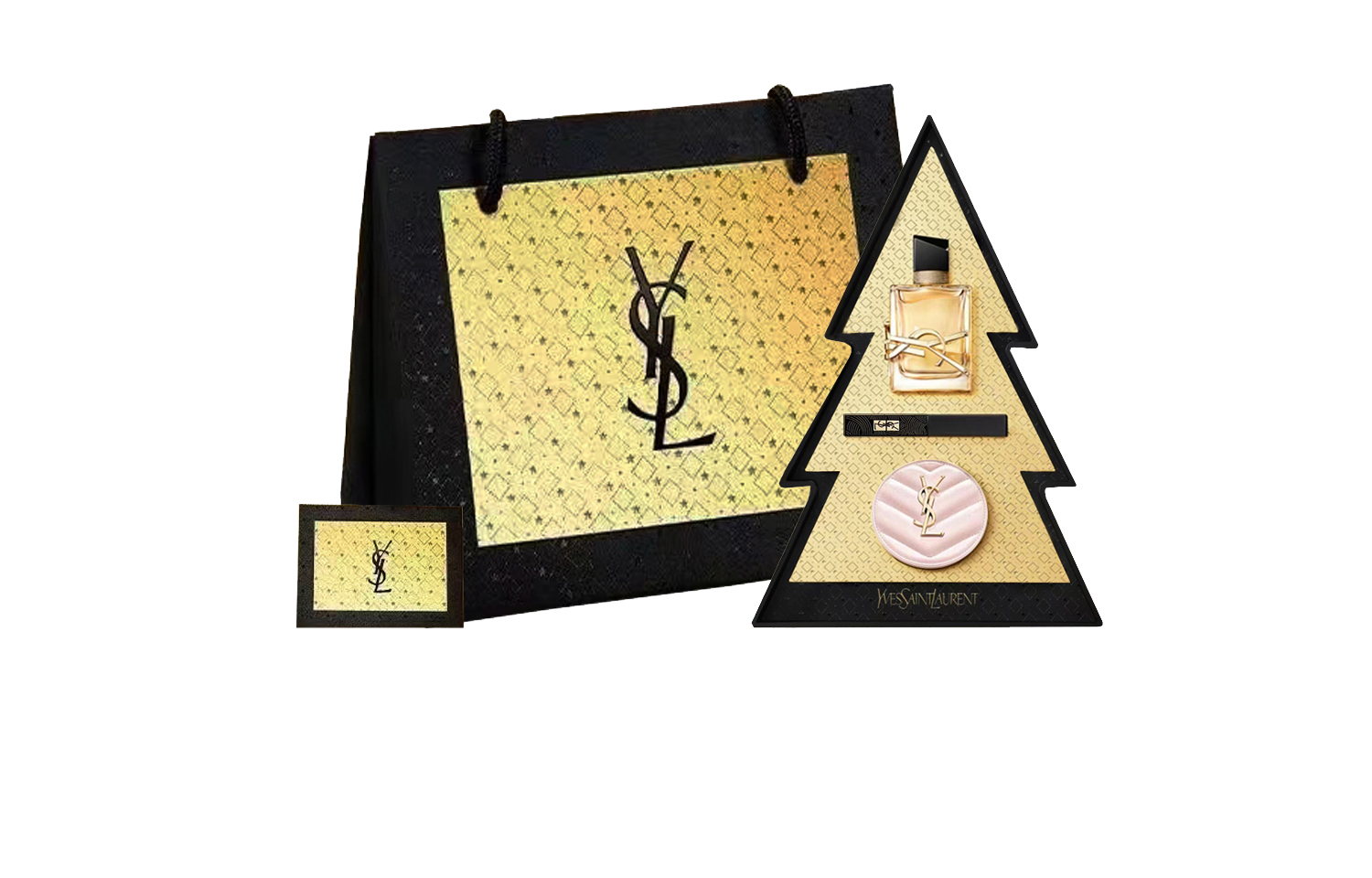 Saint Laurent Рождественский набор косметики Gilded Star Diamond Box, лимитированная серия: легко растушевываемая помада + воздушная подушка + парфюм — фото 2