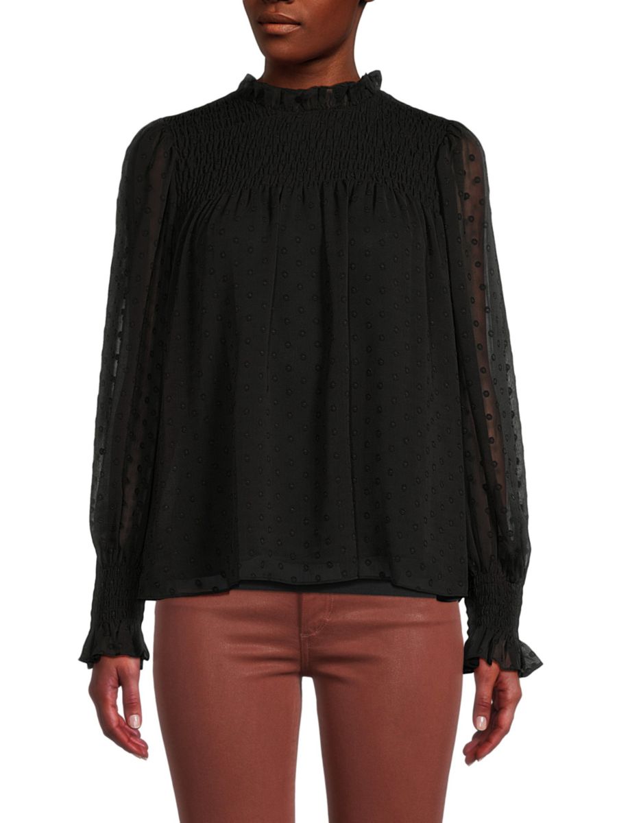 

Блузка со сборками в швейцарский горошек Rebecca Taylor, черный