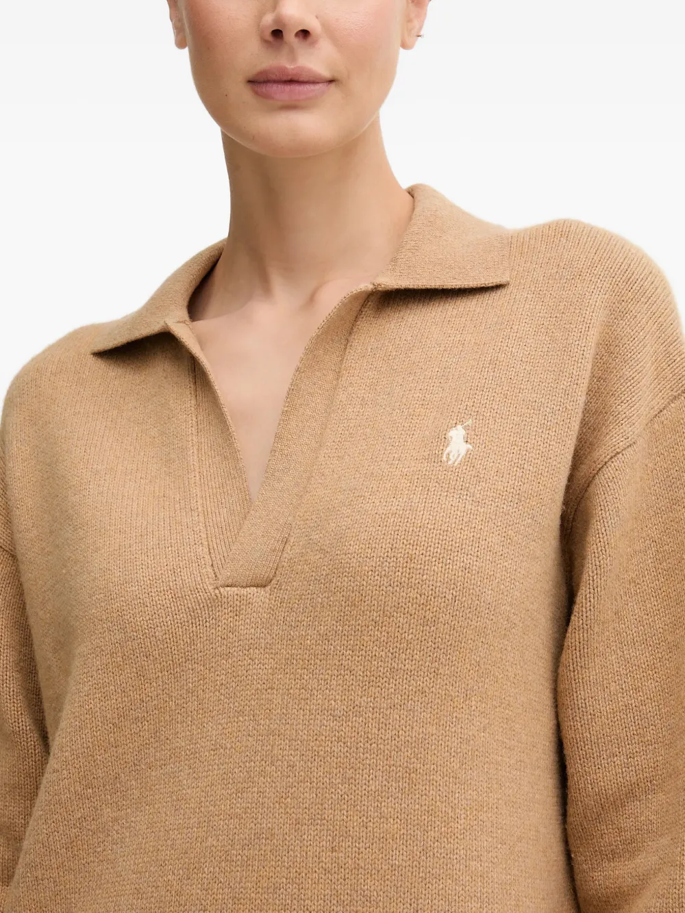 Платье миди с логотипом и V-образным вырезом Polo Ralph Lauren, бежевый — фото 4