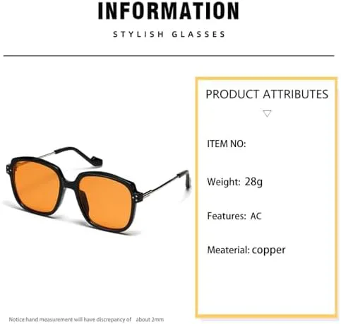 

Квадратные солнцезащитные очки для женщин и мужчин, модные очки в металлической оправе, винтажный стиль, солнцезащитные очки UV400 для улицы MTZJH, Black Orange