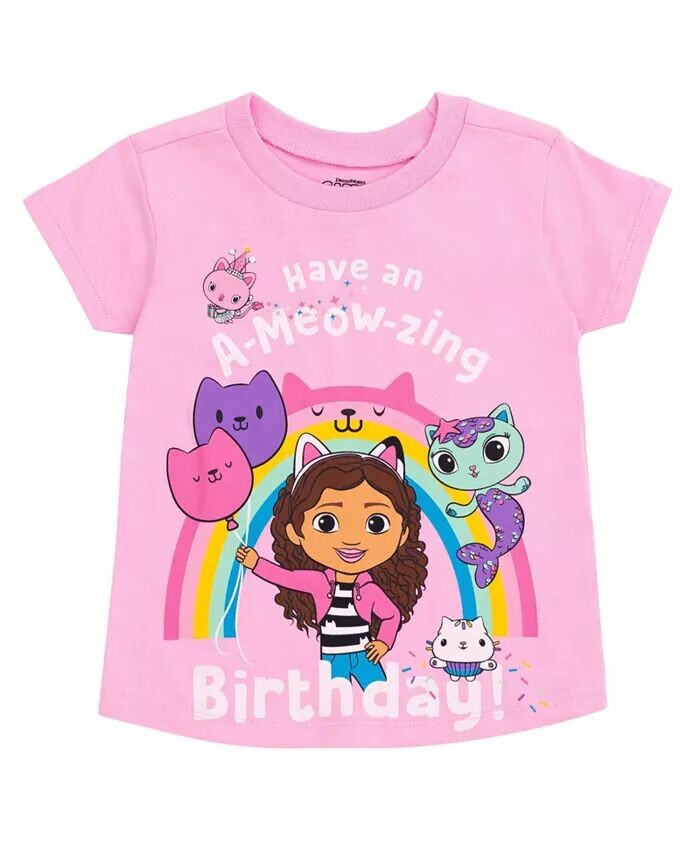 

Футболка для девочек на день рождения MerCat Kitty Fairy Cakey Cat для малышей Dreamworks Gabby's Dollhouse