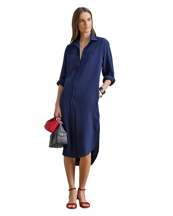 Платье-Рубашка из двустороннего жоржета Ralph Lauren, Navy