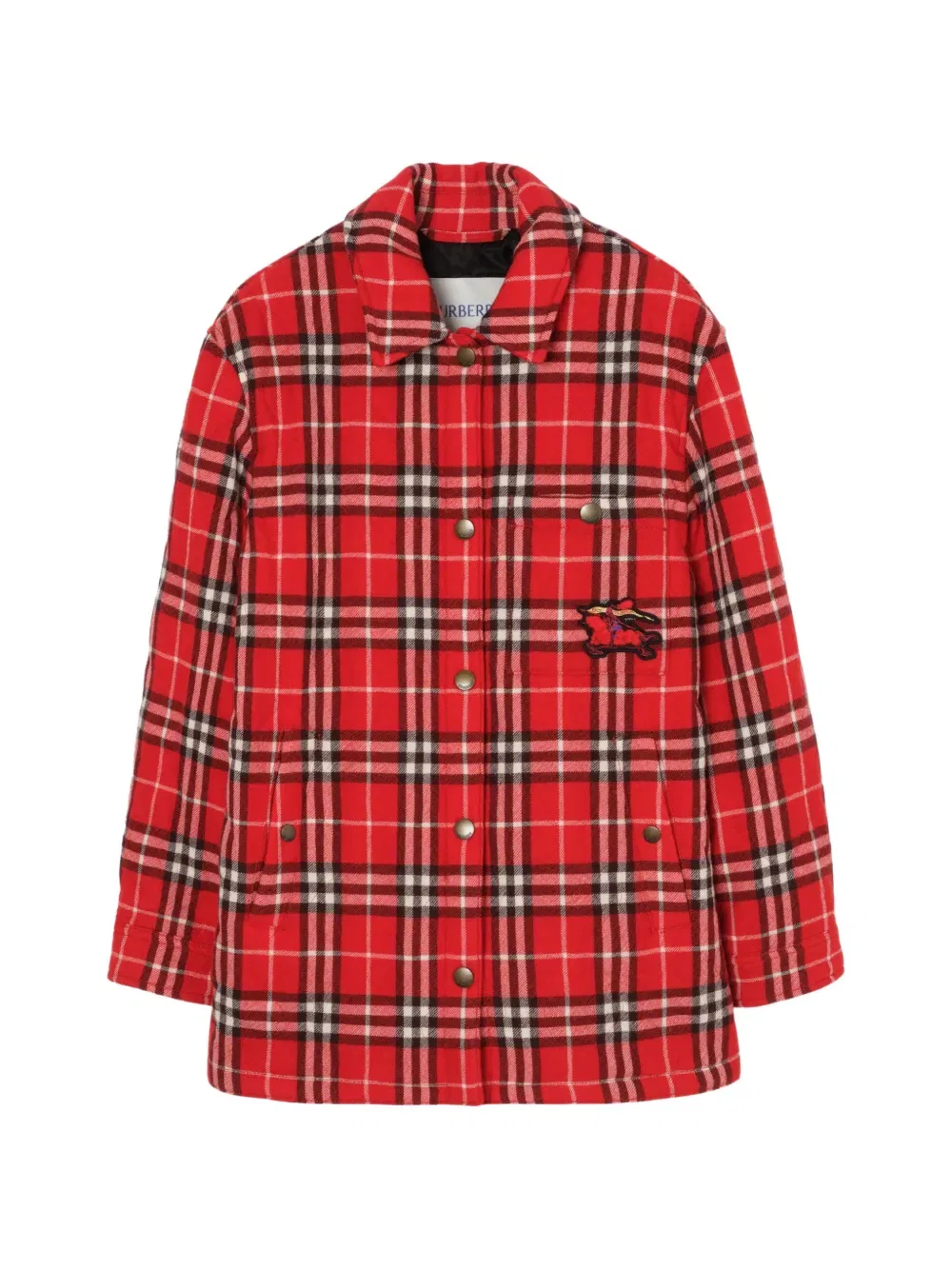 Шерстяная куртка Burberry в клетку с аппликацией, красный