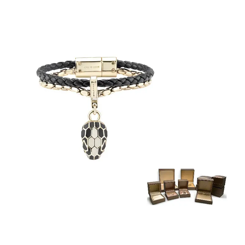 

Металлические кожаные браслеты на голенище Women's Black BVLGARI, черный