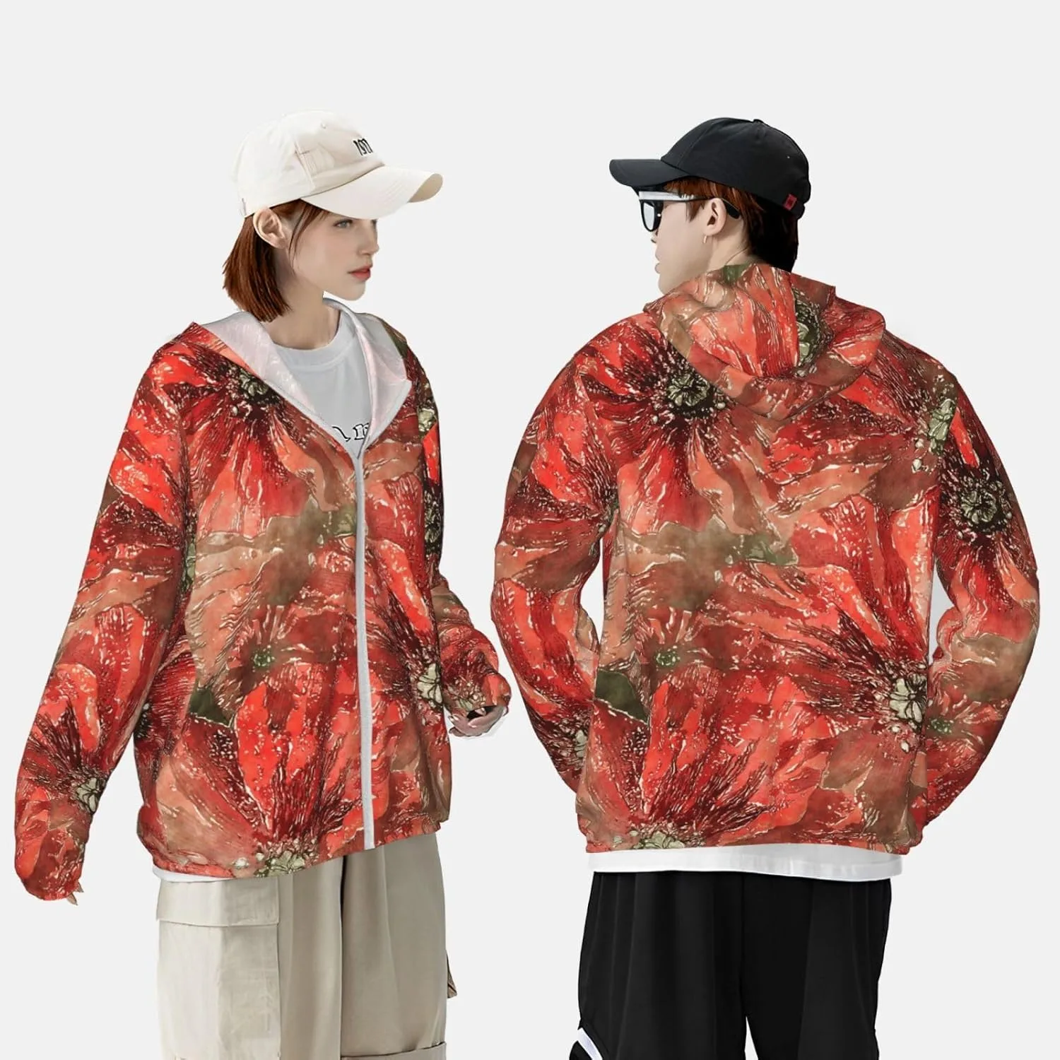Толстовка с защитой от солнца с водяным принтом цветов, Full Zip, для мужчин и женщин — фото 3
