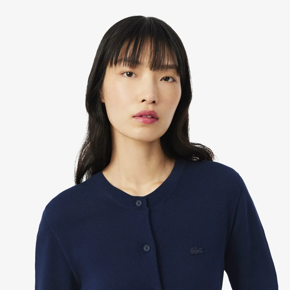 Кардиган Lacoste Тёмно-синий хлопковый с круглым вырезом — фото 2