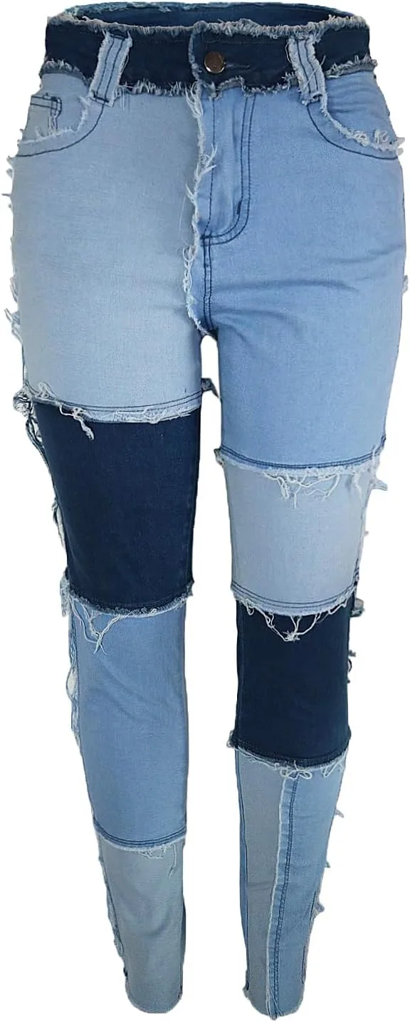 

Atditama джинсы Stretch Patchwork для женщин High Waisted Skinny Casual Distressed Ankle Length Curved Patch