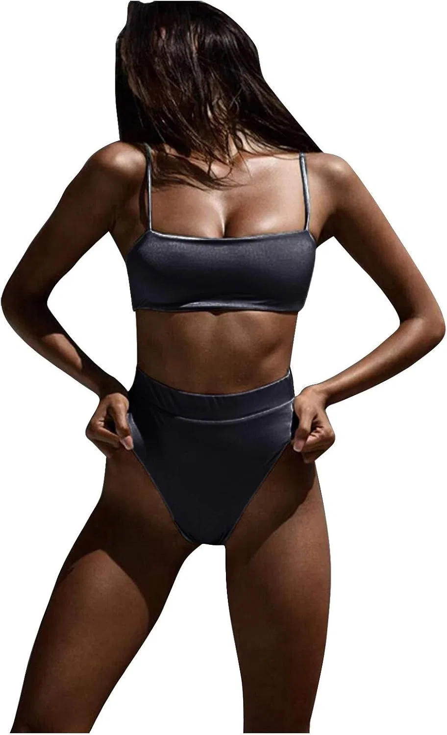 Generic Комплекты танкини с высокой талией для женщин. Однотонные сексуальные купальники с плавками для создания изгибов фигуры. Летняя пляжная одежда для отдыха, серый