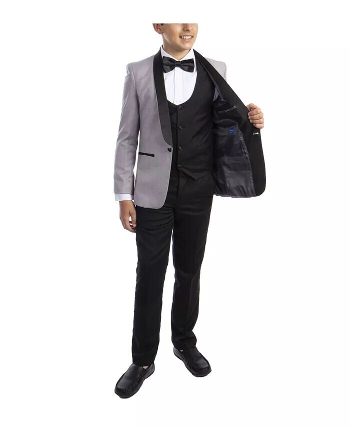 Комплект из 5 предметов для смокинга Slim Fit Shawl для большого мальчика Perry Ellis, серый — фото 3
