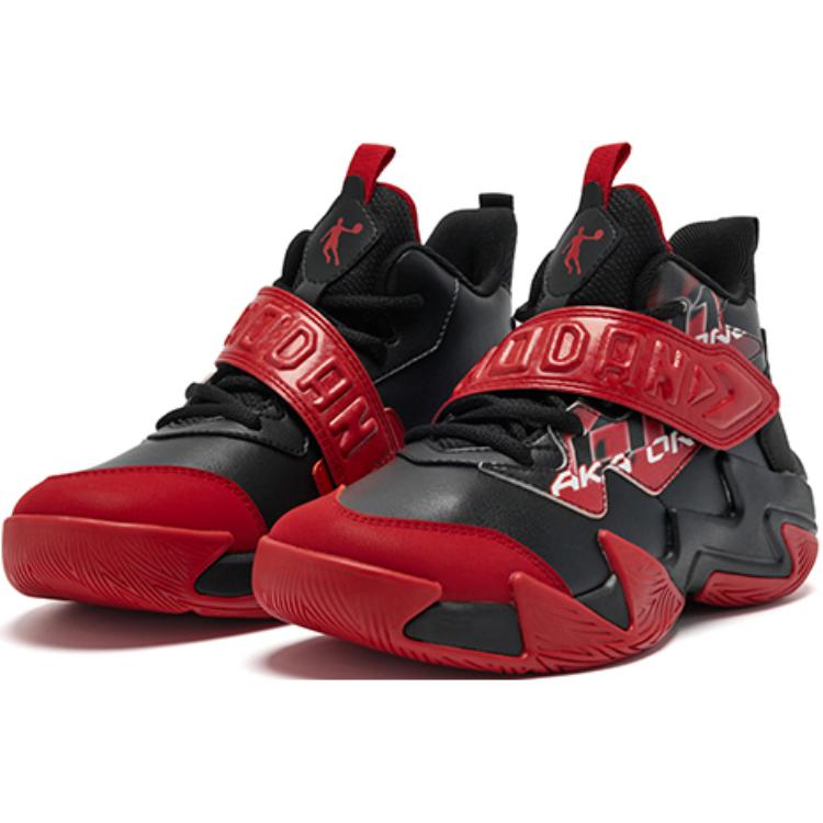 Антискользящие износостойкие баскетбольные кроссовки Mid-Top для детей Black Red подростки QIAODAN, черный/Koi красный — фото 4