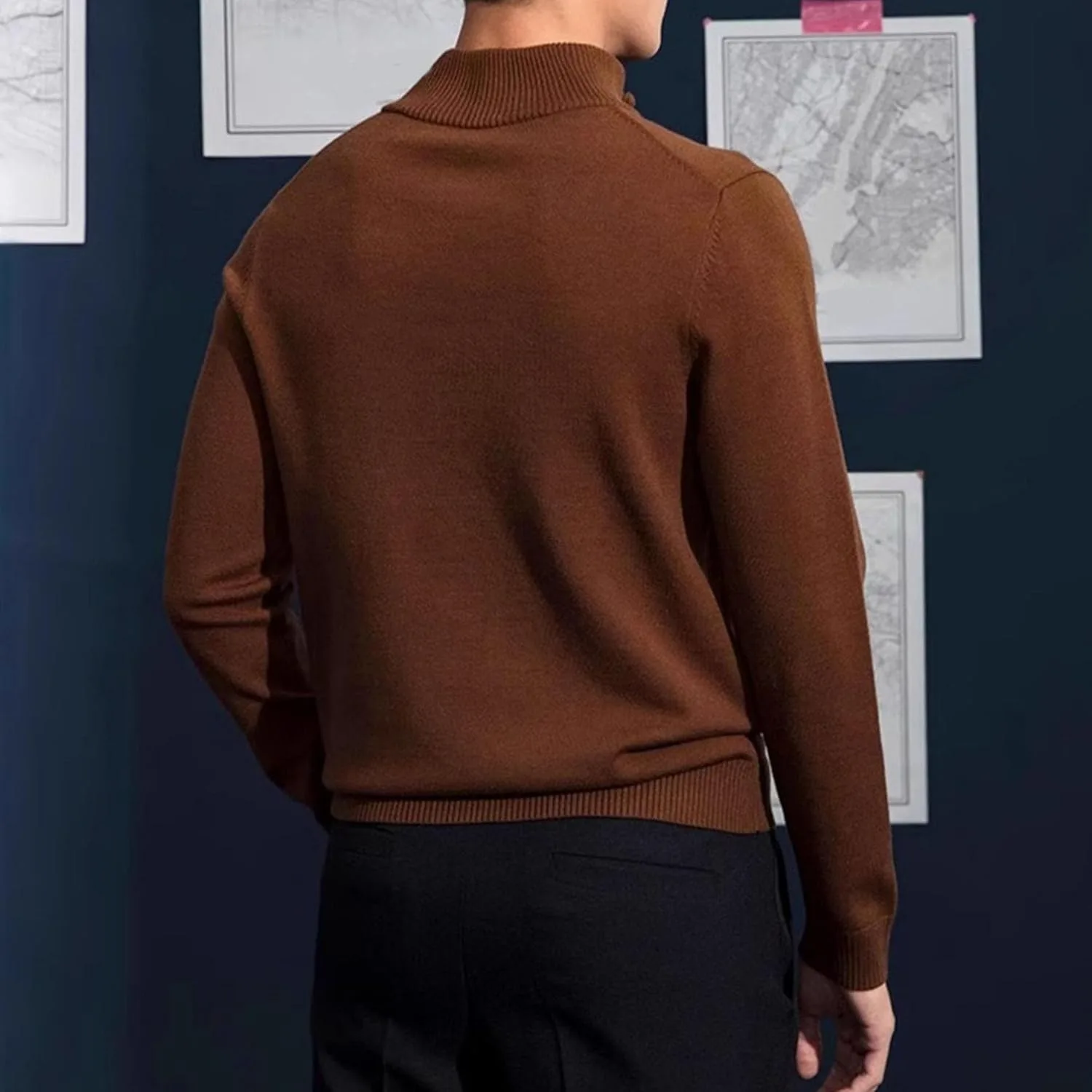 Мужской свитер с четвертью молнии Slim Fit легкий с воротником-стойкой — фото 4