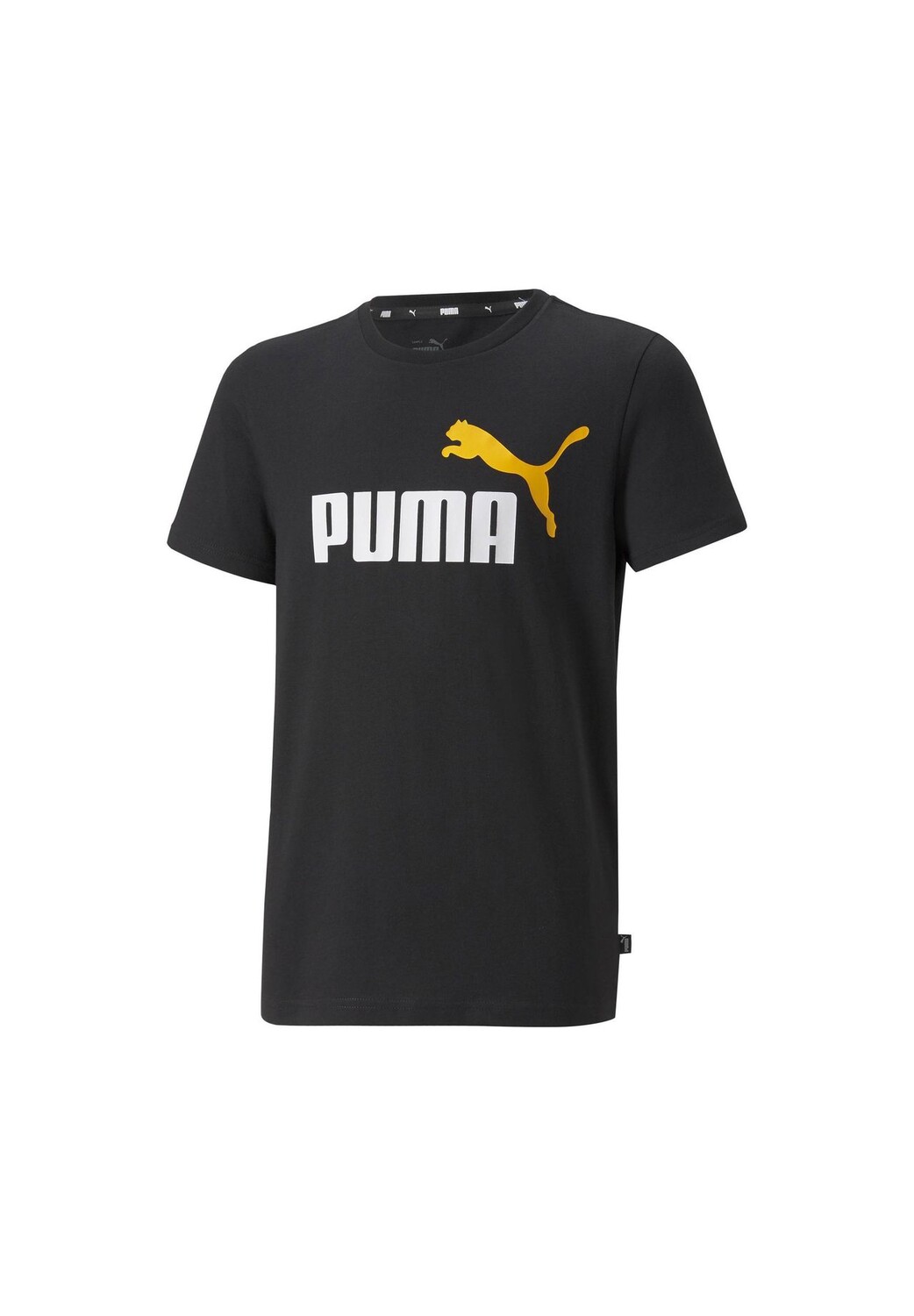 

Футболка для мальчиков — ESS+ 2 Col Logo Tee, круглый вырез, короткий рукав, однотонная PUMA, цвет Schwarz Black Tangarine