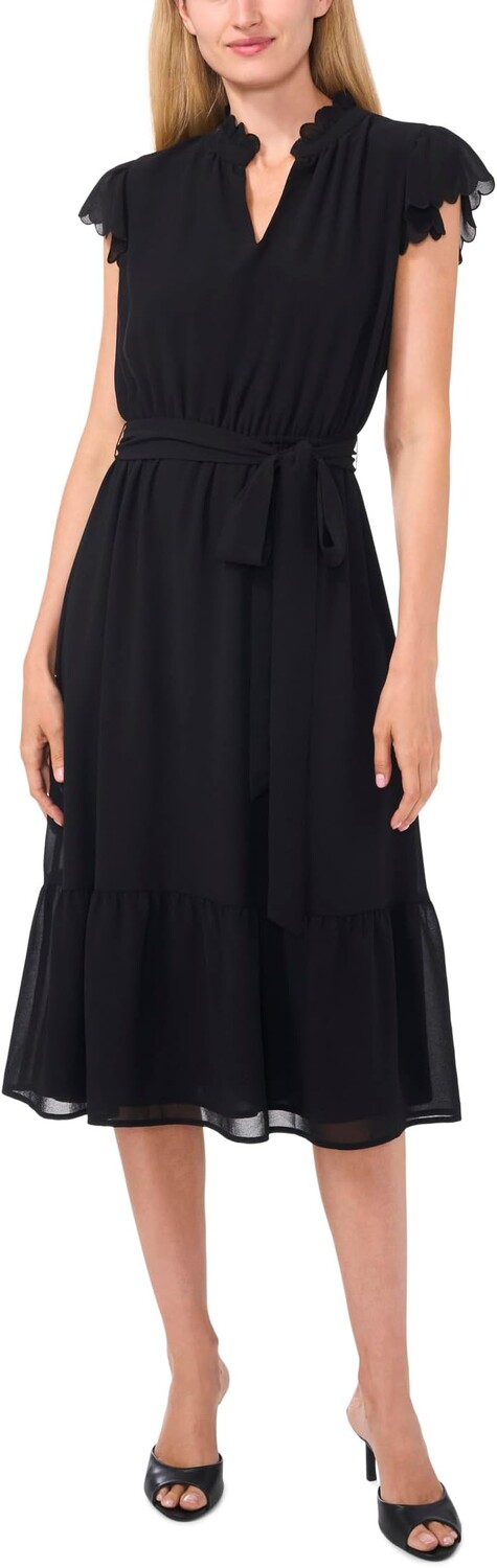 

Платье CeCe Double Ruffle Scalloped Sleeve Midi Dress, цвет Rich Black
