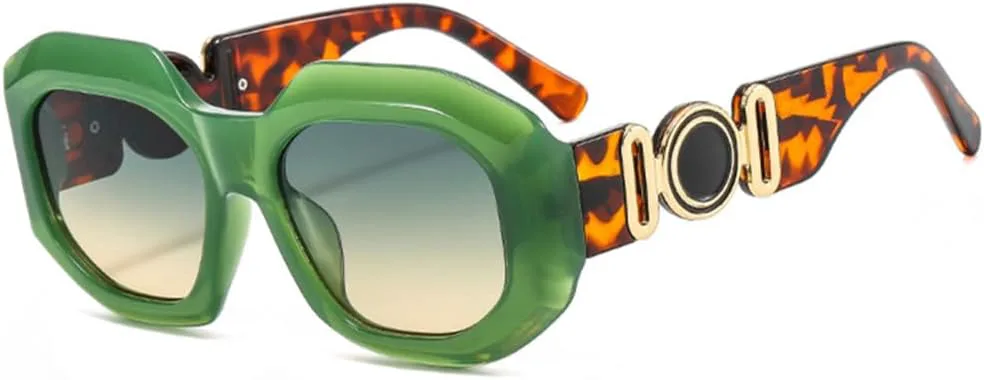 

Ретро-солнцезащитные очки Polygon Sun для женщин с градиентным покрытием и защитой от УФ-излучения UV400, увеличенного размера HDUBFY, C6 Green Green Tea