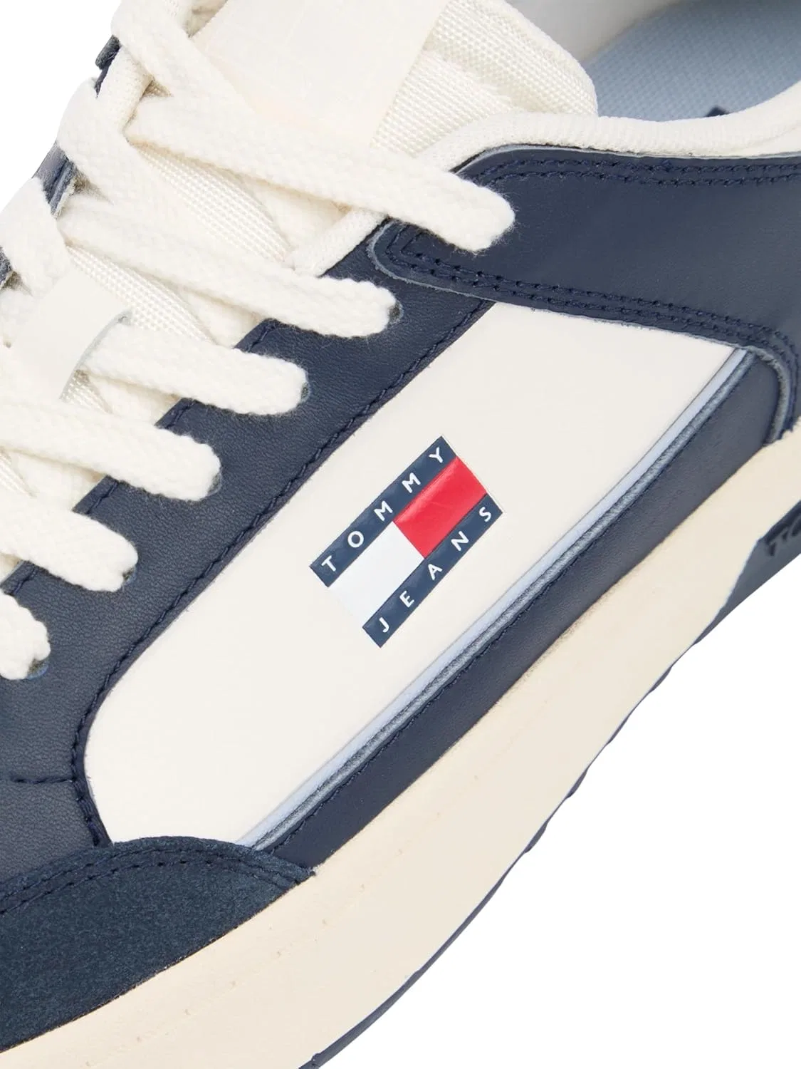 Мужские низкие кожаные кроссовки Tommy Jeans TJM Cupsole EM0em01660, White Ecru Dark Night Navy — фото 4