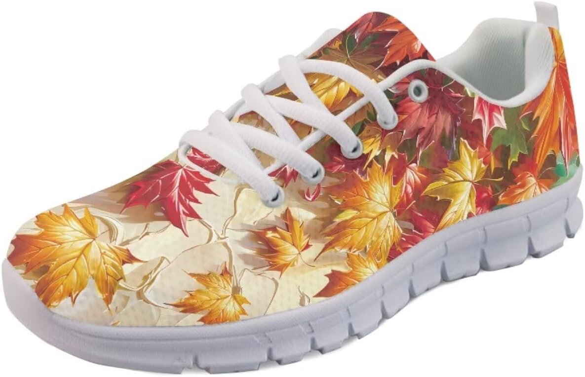 

Кроссовки Forchrinse для женщин и мужчин, с шнуровкой, для бега, дышащие, с сеткой, на шнуровке, для прогулок и тенниса, Fall Maple Leaves