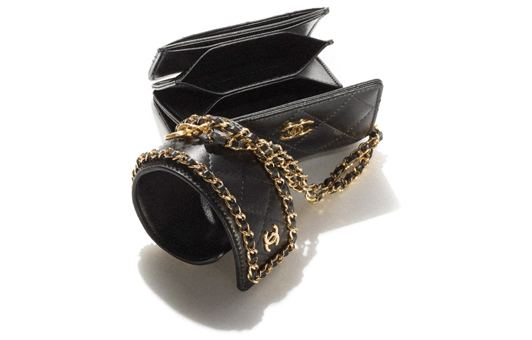 CHANEL Женский картхолдер из овчины и металла Gold Black — фото 4