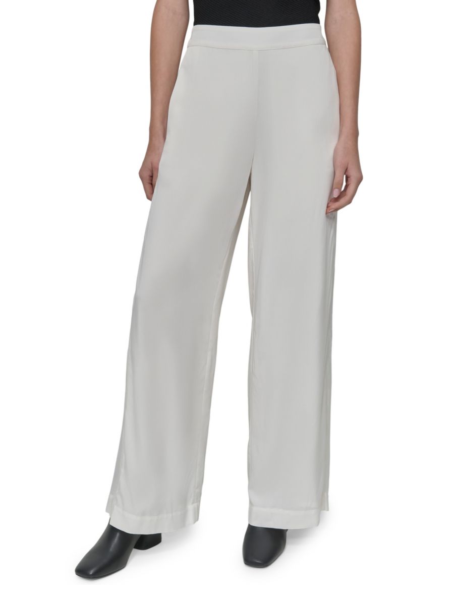 

Широкие атласные брюки DKNY, слоновая кость