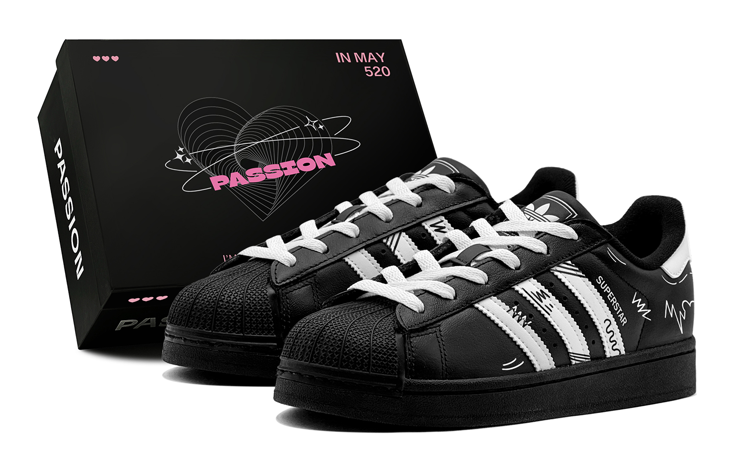 

Superstar 2 Couple's, Fun Line, минималистичный стиль, универсальный, творческая индивидуальность, низкий верх Adidas Originals, черный