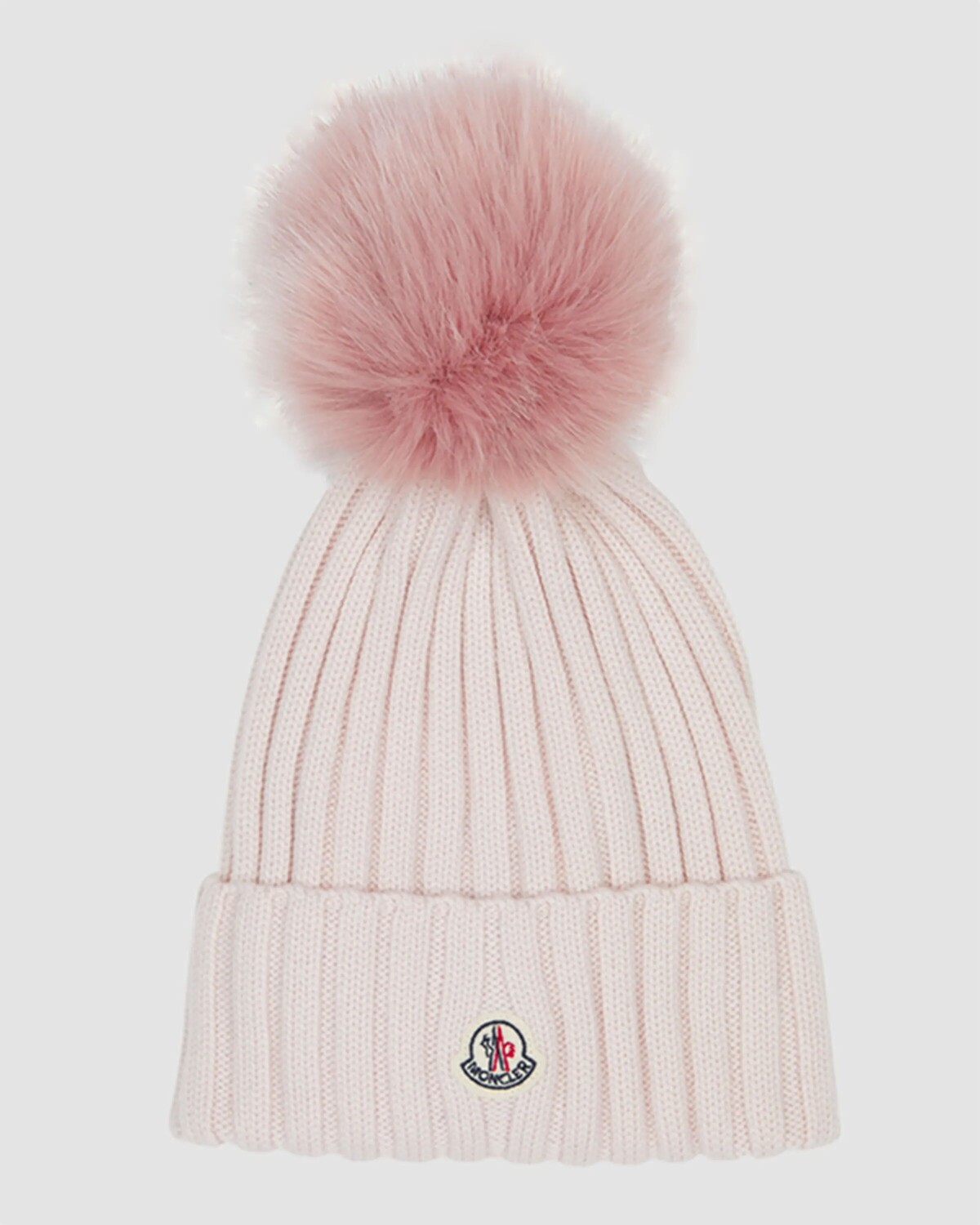 

Шапка из ребристой шерсти с помпоном из искусственного меха Moncler, светло-розовый