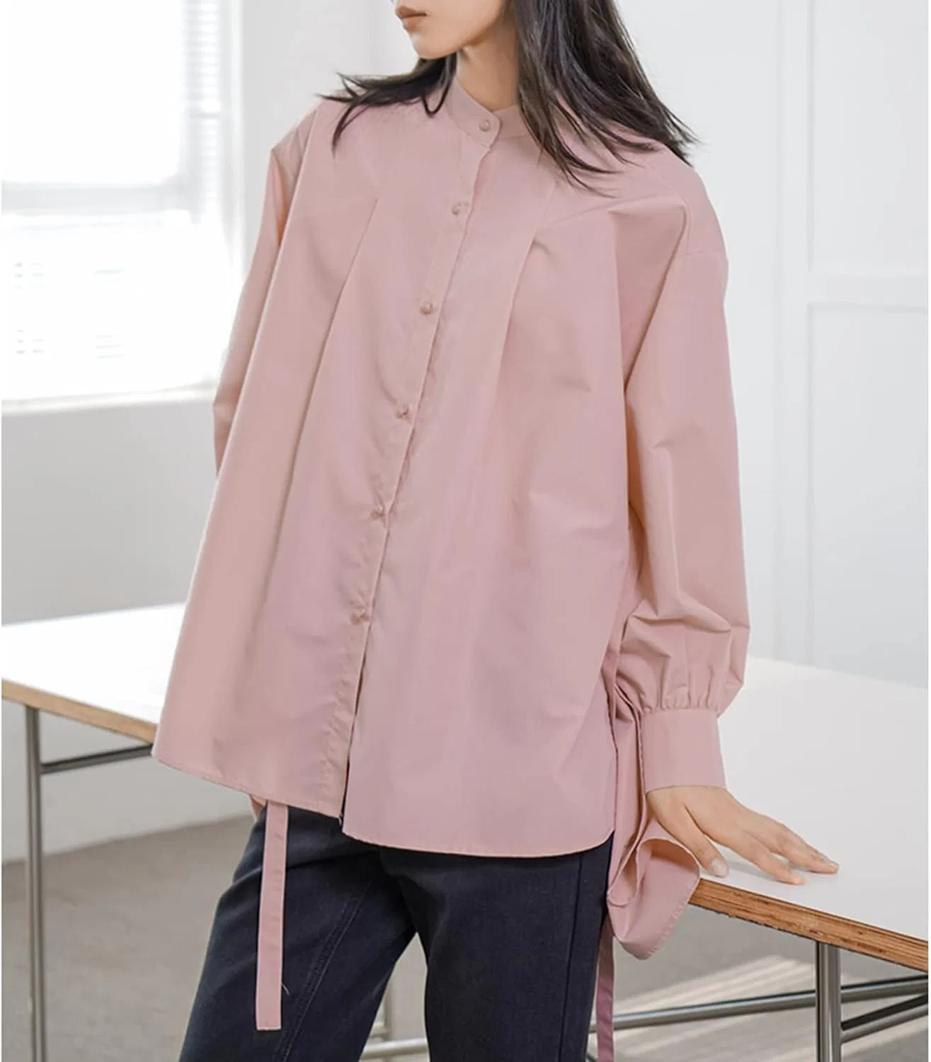 Блуза свободного кроя, Oversized, с боковым разрезом, Pink — фото 3