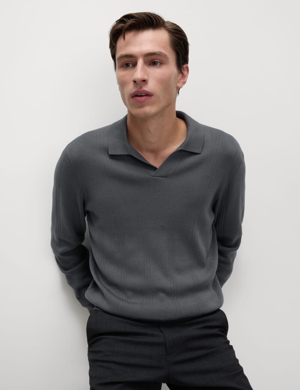 

Трикотажная рубашка поло из смеси хлопка и модала Marks & Spencer, цвет Dark pewter