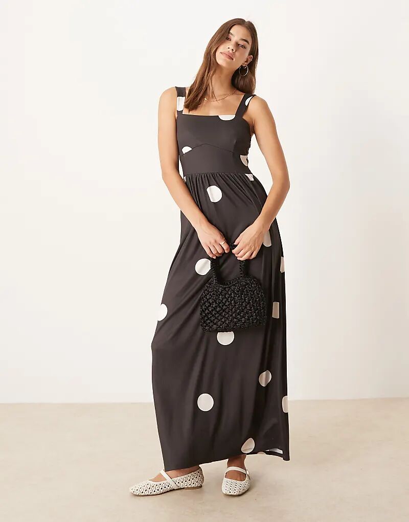 

Платье миди ASOS DESIGN с квадратным вырезом и бретельками в горошек