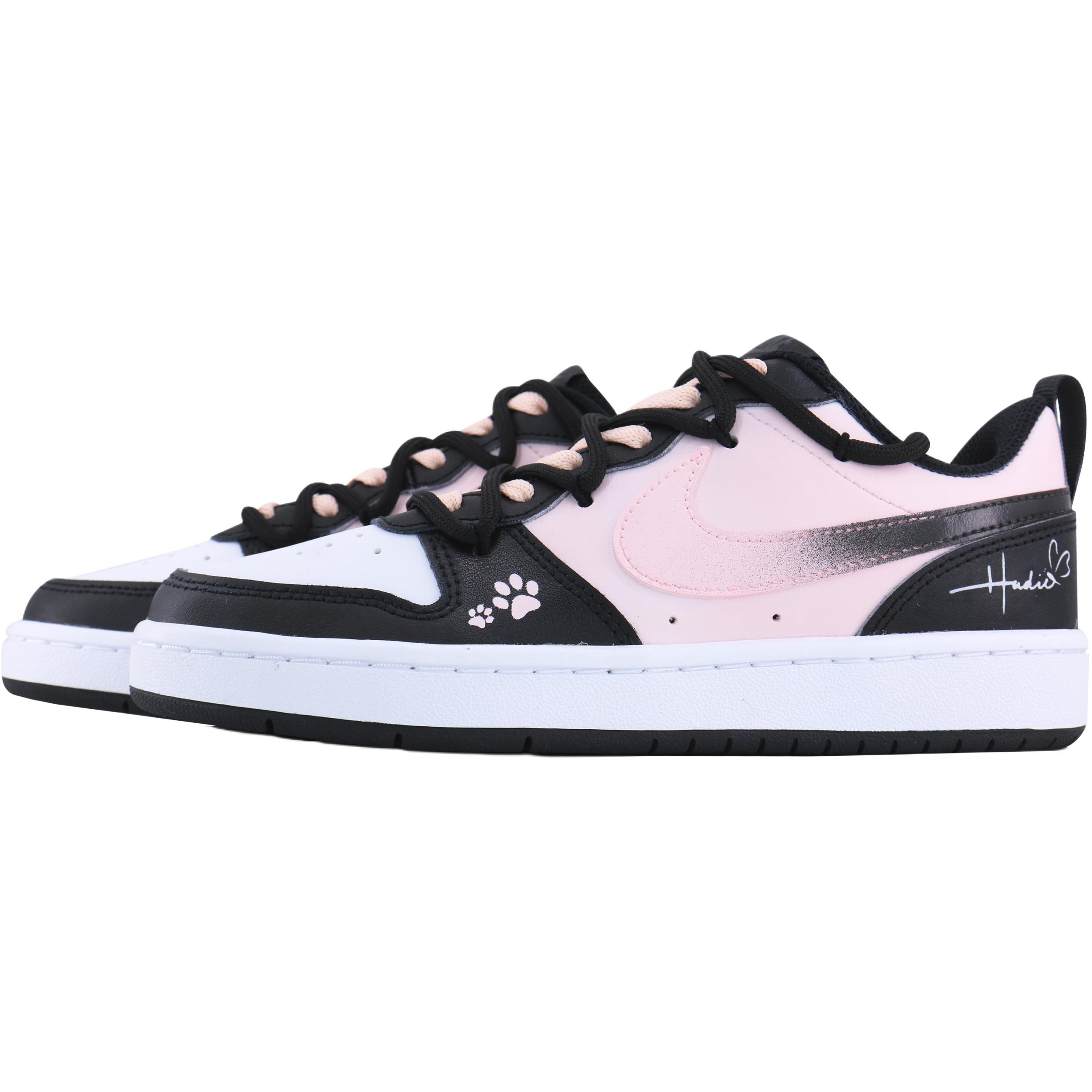 Nike Court Borough Low 2 Milk Candies Black Cat Leather Low top Детские скейтборд-кроссовки Black Pink — фото 4