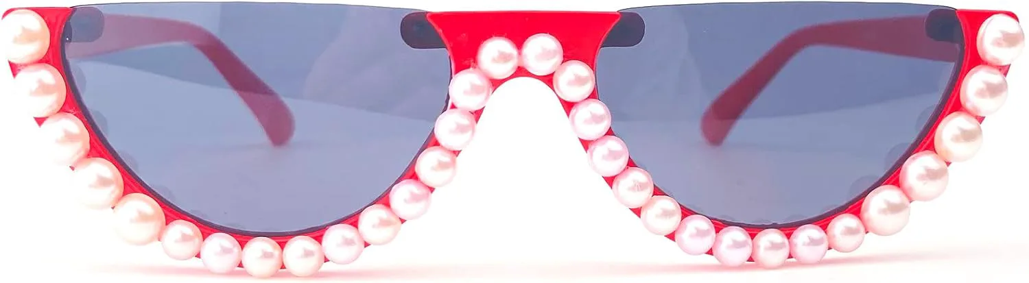 

Красочные солнцезащитные очки в форме полумесяца с бриллиантами для женщин, «кошачий глаз», украшенные стразами, идеально подойдут для вечеринок mincl, Pearl&red